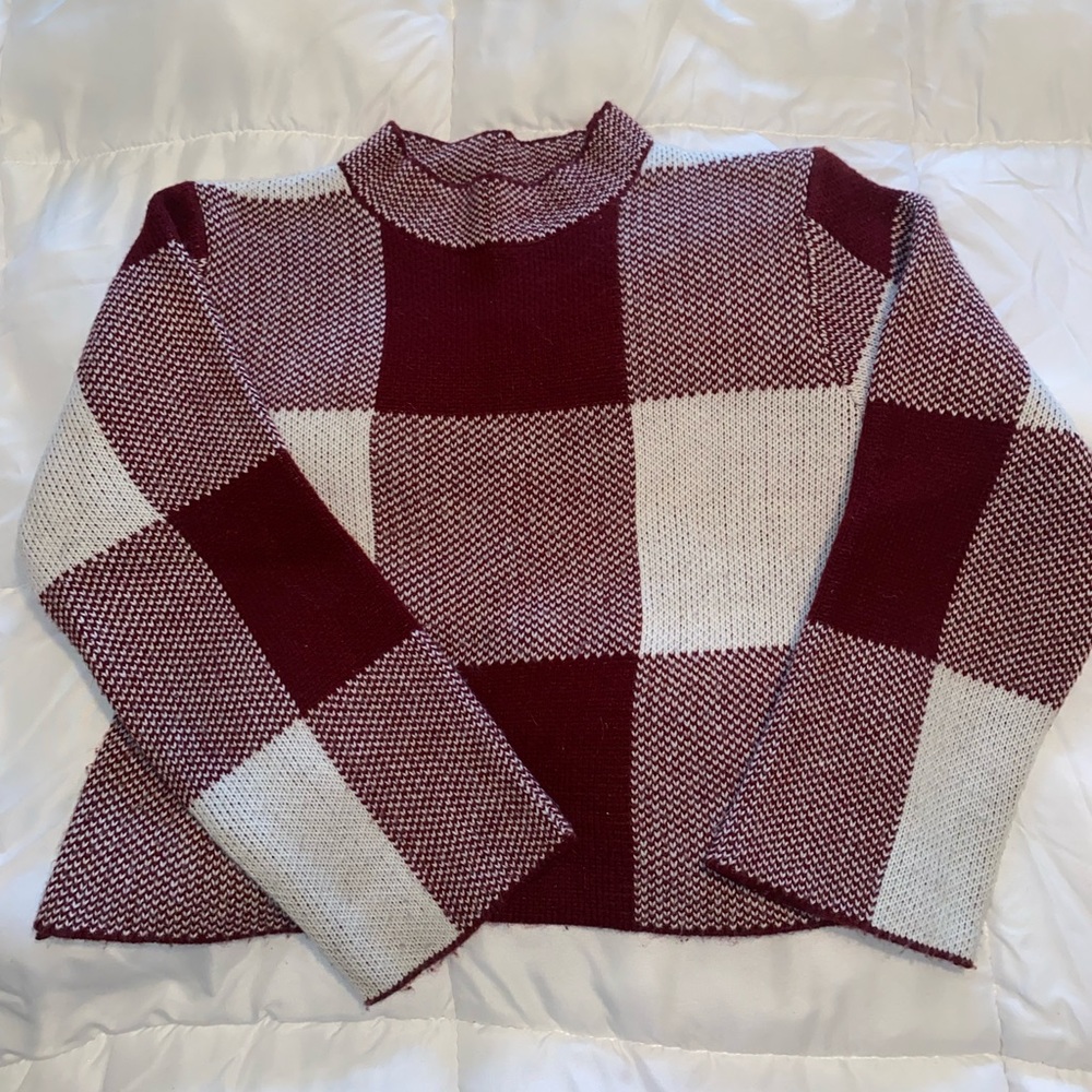 SHEIN High Neck Crop Gingham Sweater